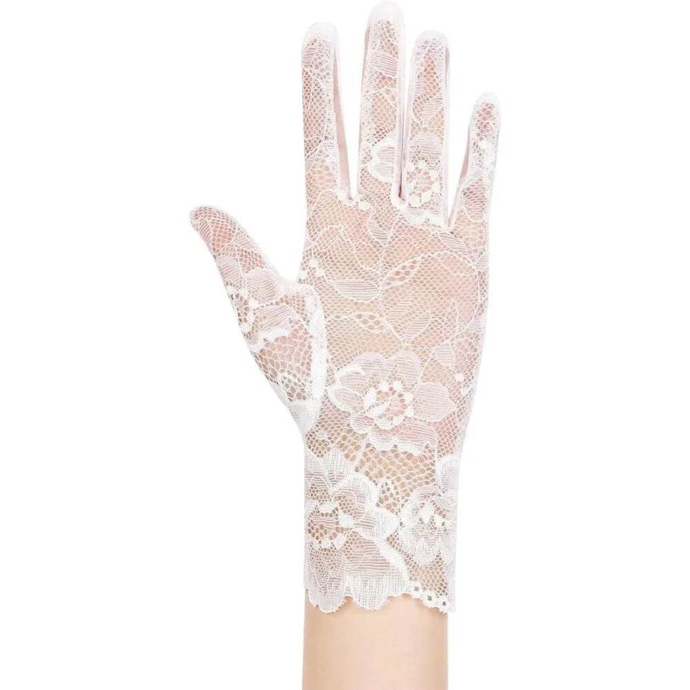 Women's Lvory 04 Floral Short Length Lace Tulle Mesh Wrist Wedding Party Gloves